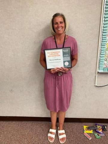Mrs. Huffman with certificate